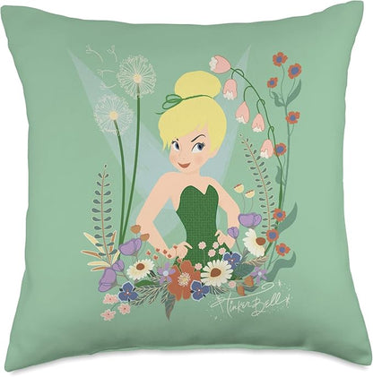 Disney Tinker Bell Peter Pan Fairy and Flowers Throw Pillow