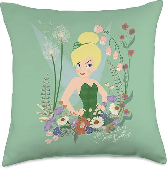 Disney Tinker Bell Peter Pan Fairy and Flowers Throw Pillow