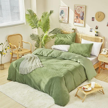 Luxlovery Sage Green Velvet Comforter Set Full Size Dusty Green Plush 3 Piece Bedding Sets Full Fluffy Comfy Soft Quilted Lightweight Durable Bedding Set with 2 Pillowcases Women Men Adults Teens