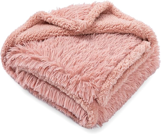 Pink Calming Dog Blanket Waterproof Pet Blankets Fluffy Long Faux Fur Cat Throw Blankets for Couch Furniture Protector Love Bed Cover Washable(Pink,M)