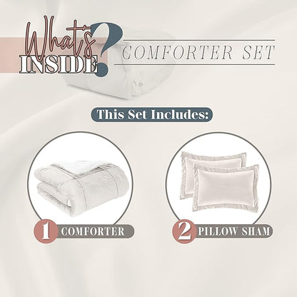 Elegant Comfort Super Soft Sherpa Comforter 3-Piece Set Premium Quality, Heavy Weight Reversible Down Alternative Micro-Suede, Sherpa Comforter, Full, Pearl Cream