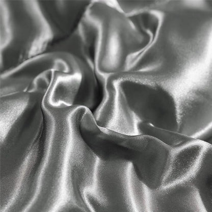 NTBED Silky Satin Comforter Set Queen Silver, Luxury Soft Microfiber Bedding Lightweight Sexy Wave Quilted Blanket Set with 2 Pillow Covers for Summer Spring Autumn