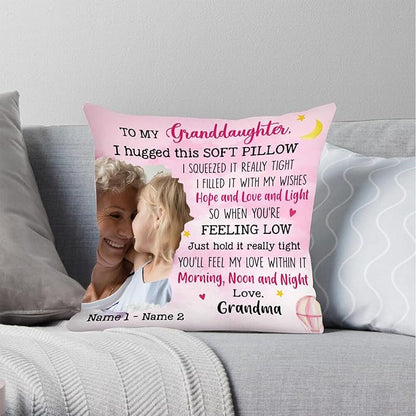 NAZENTI Personalized Granddaughter Pillow, Custom Photo Daughter Pillow, 14 Inch Square Throw Pillow, Polyester Fill, Pink, Solid Color, Christmas Theme, Plush, Indoor Use
