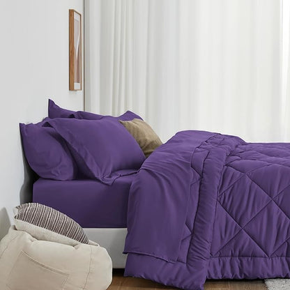 Love's cabin Full Comforter Set Purple, 7 Pieces Full Bed in a Bag, All Season Bedding Sets with 1 Comforter, 1 Flat Sheet, 1 Fitted Sheet, 2 Pillowcase and 2 Pillow Sham