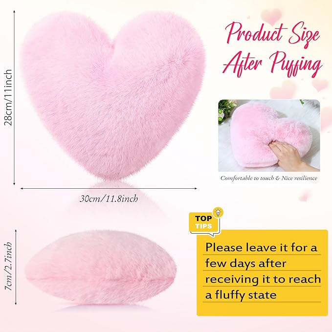 9 Pcs Pink Series Heart Pillow Faux Rabbit Fur Fluffy Love Heart Throw Pillows Cute Decorative Soft Throw Cushion Gift for Women Couch Bed Sofa Chair Home 11 in