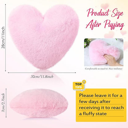 9 Pcs Pink Series Heart Pillow Faux Rabbit Fur Fluffy Love Heart Throw Pillows Cute Decorative Soft Throw Cushion Gift for Women Couch Bed Sofa Chair Home 11 in