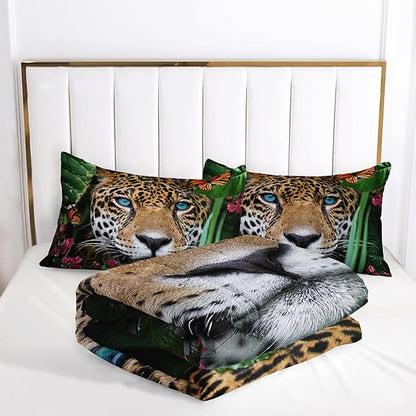 Cheetah Print Comforter Set Leopard Comforter Set Twin Size，Wild Animal Print Comforter for Kids Teens and Adults Soft Microfiber All Season(1 Comforter & 2 Pillowcases)