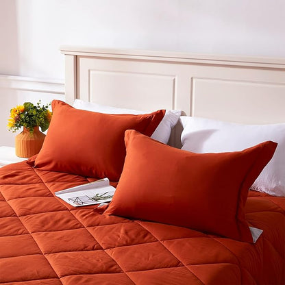 NexHome Twin Comforter Set Burnt Orange&Light Grey,2 Pieces Lightweight Comforters Twin Size Reversible Bedding Comforters Sets,Down Alternative Comforter Bed Set Quilt Blanket