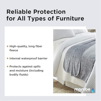 Mambe Silky Waterproof Throw for Protecting Furniture Bed Couch from Stains Caused by Dogs, Cats, Incontinence. Soft, Washable, Reversible. (Size Large 70x90 inches, Color Serene)