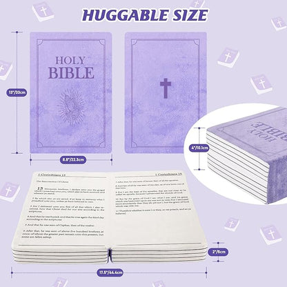 Bible Pillow Book Plush That Opens, Christian Holy Bible Stuff Religious Party Favors Gifts, Room Decorative Pillow for Bedroom Living Room (Purple)