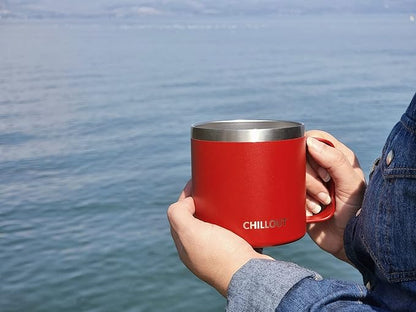 CHILLOUT LIFE Stainless Steel 16 oz Vacuum Insulated Coffee Mug with Handle and Lid, Large Thermal Camping Coffee Mug Cup with Durable Sliding Lid for Men & Women, Keeps your Beverages Hot & Cold