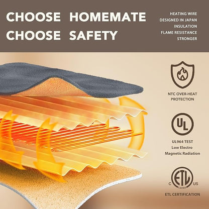 Homemate Electric Heated Blanket Full Size - 72"x84" Heating Blanket Full Size 1/2/4/6/8 Hours Auto-Off 10 Heat Level Over-Heat Protection Flannel Sherpa ETL Certification