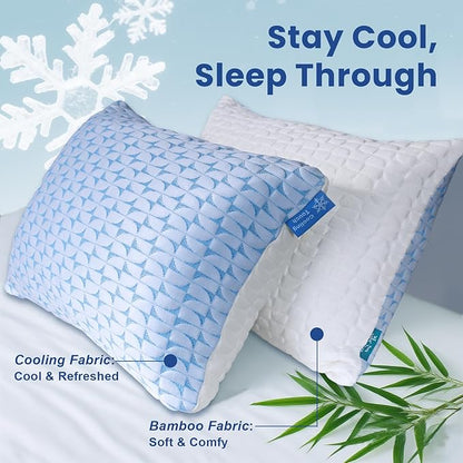 QUTOOL Firm Cooling Pillow Shredded Memory Foam(Adjustable Loft), Supportive Gel Pillow for Side, Back, and Stomach Sleepers, Washable Cover, Queen Size, for Parents Men