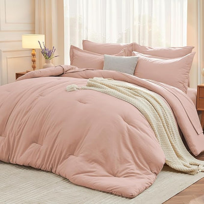 MUXHOMO 5 Pieces Twin XL Comforter Set, Soft Bed in a Bag Twin XL Size, All Season Bedding Set with Comforter, Flat Sheet, Fitted Sheet, Pillowcases & Shams, Rose Gold