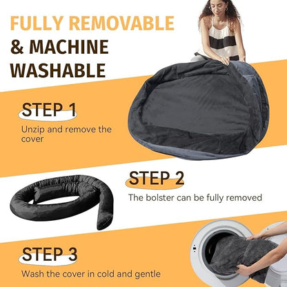 Orthopedic Washable Large Dog Bed: Waterproof Dog Bed with Bolsters - XXL Orthopedic Removable Cover for XXL Large Sized Pet - Non-Slip - Dark Gray
