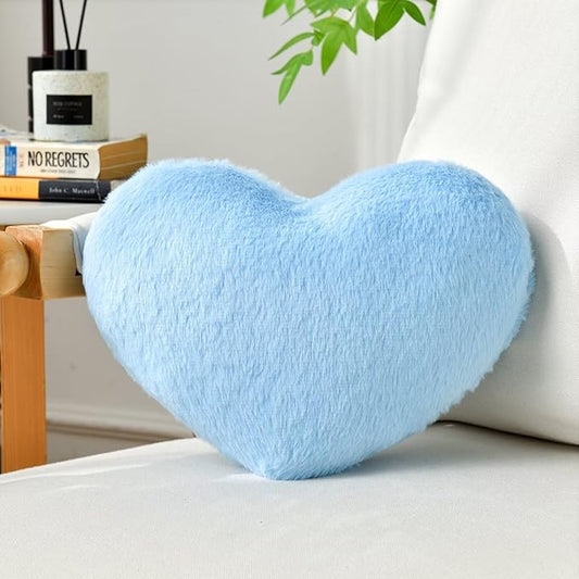 Heart Pillow Blue Throw Pillows Decorative Pillows for Bed Couch Cute Faux Rabbit Fur Small Pillow for Women Valentine Anniversary Fall Halloween Christmas Home Decor (Mini, 13"x10")