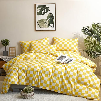 Houseri Plaid Comforter Set King 3 PCS White and Light Yellow Buffalo Checkered Bedding King Size Soft Comfy Women Men Luxury Bright Yellow Grid Checkerboard Gingham Bed Quilt Blanket