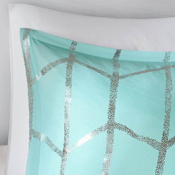 Intelligent Design Raina Twin / Twin XL Comforter Set, Soft Microfiber Comforter Set Twin, Modern Geometric Metallic Bed Set, 4 Pieces College Bedding Comforter Set with 1 Sham, 2 Toss Pillows Aqua