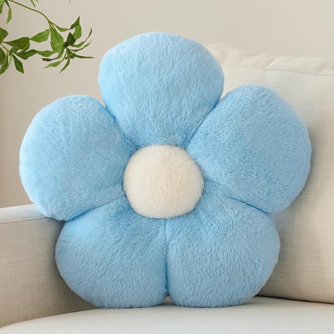 Zlgkjk Flower Pillow, Decorative Throw Pillows with Soft Plush for Couch Bed, Cute Daisy Pillow Cushion Home Decor Floral Throw Pillow (Blue, 14.9 Inches)