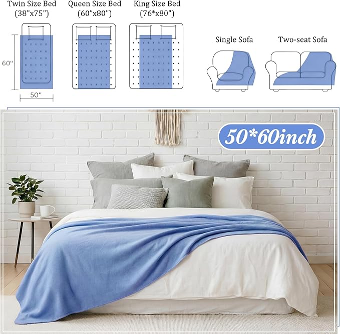 Kinlop Fleece Blanket Bulk 60 x 50 Inch Soft Lightweight Fleece Cozy Blanket Warm Throw Plush Pet Throw for Bed Couch Sofa Home Office Wedding Gifts Travel Camping(Soft Velvet Blue)