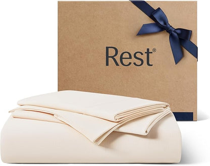 REST® Evercool®+ Starter Sheet Set, Cali King Ivory, Breathable Bed Sheet for Hot Sleeper and Night Sweats, with Pillowcases, Ionic+ Self-Cleaning Silver Yarn for Sensitive Skin, 3PCS No Flat Sheet