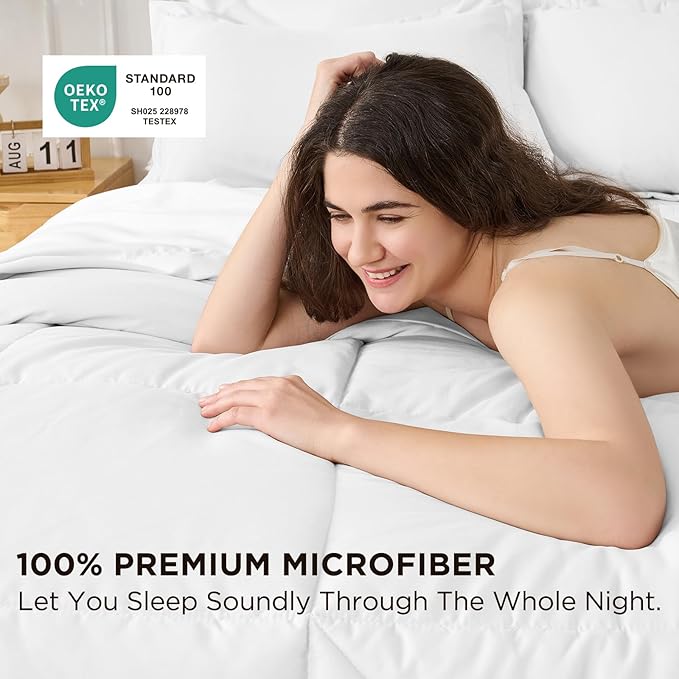 7 Pieces White Comforter Queen Set- Utral Soft Microfiber Bedding Set, Thick Duvet Insert Bed in a Bag Without Rustling Noise for All Season, 88"x88"