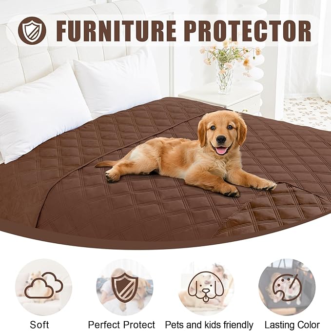 Smiry Waterproof Dog Bed Cover Blanket 52x82, Soft Reversible Pet Blanket, Washable Leakproof Cats Dogs Couch Cover for Sofa, Couch, Furniture, Brown/Brown