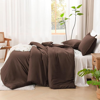Litanika Comforters Brown Oversized King Size, 3 Pieces Lightweight Solid Bedding Set & Collections, All Season Fluffy Bed Set (120x98In Comforter & 2 Pillowcases)