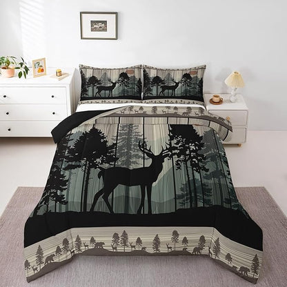 Feelyou Canbin Deer Comforter Set for Girls Boys Kids Deer Hunting Bedding Set Room Decor Rustic Farmhouse Bedding Set Wild Animal Brown Duvet Set King Size 3Pcs Quilt Set
