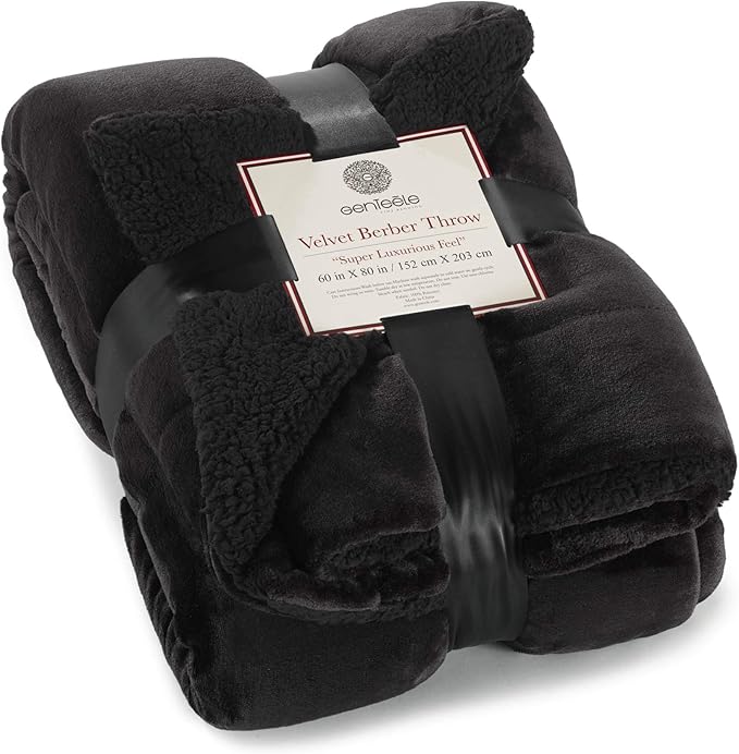 Genteele Sherpa Throw Blanket Super Soft Reversible Ultra Luxurious Plush Blanket, 60 x 80 inches, Black/Black