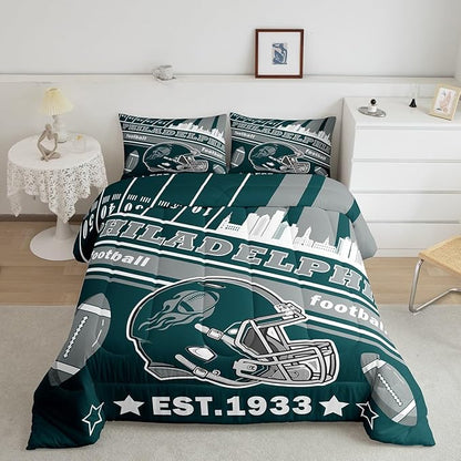 Feelyou Football Bedding Set Full Size Boys Girls Rugby Sports Comforter Set Women Men Football City Duvet Quilt Bedroom Decor