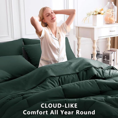 CozyLux Full Size Comforter Sets Forest Green, 7 Pieces Bed in a Bag, Green Comforter Full Size, All Season Bedding Sets with Stitch Quilted Comforter, Flat Sheet, Fitted Sheet, Pillowcases