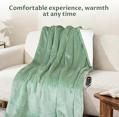 Reaks Heated Blanket Throw, 50×60 Inches, Fast Heating Blanket 10 Heat & 9 Timer Settings, Electric Blanket Soft Flannel Sherpa, Automatic Power Off Function, ETL & FCC, Machine Washable, Green
