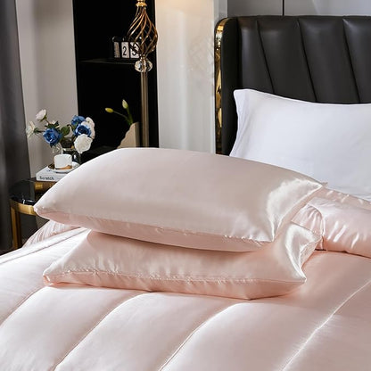 Satin Comforter Set King Silk Like Pink Bedding Set Luxury Hotel Silky Bed Home Deocr Sexy Silky Down Comforter Light Pink Bed Set