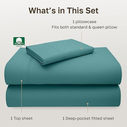 California Design Den Cooling Sheets Twin Size Set - Luxury 600 Thread Count 100% Cotton, Sateen Weave, Deep Pocket Twin Cotton Sheets Sets, Hotel Quality Bedding,Cool Sheets for Hot Sleepers - Teal