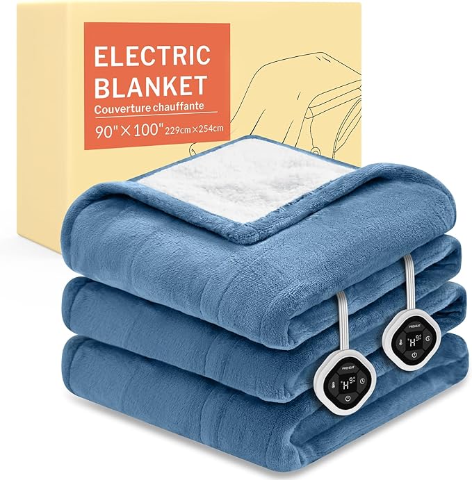 HOMLYNS LuxeHeat Heated Blanket Electric Blanket King Size, Soft Flannel Sherpa Heating Blanket with 10 Heat Settings, 1-10 hrs Timer Auto Shut Off (90x100 inches, Blue)
