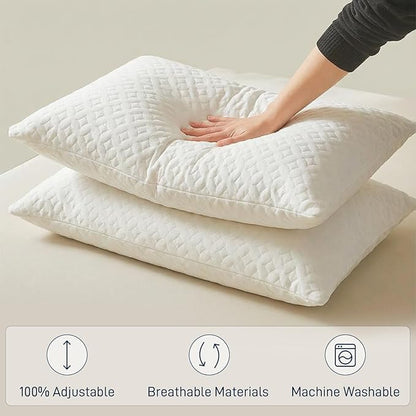 Bed Pillows Cross Cut Memory Foam for Sleeping,Queen Size Bedding Pillow(White), Washable Supportive Pillow for Sleeping, Adjustable Density for Back, Stomach and Side Sleeper