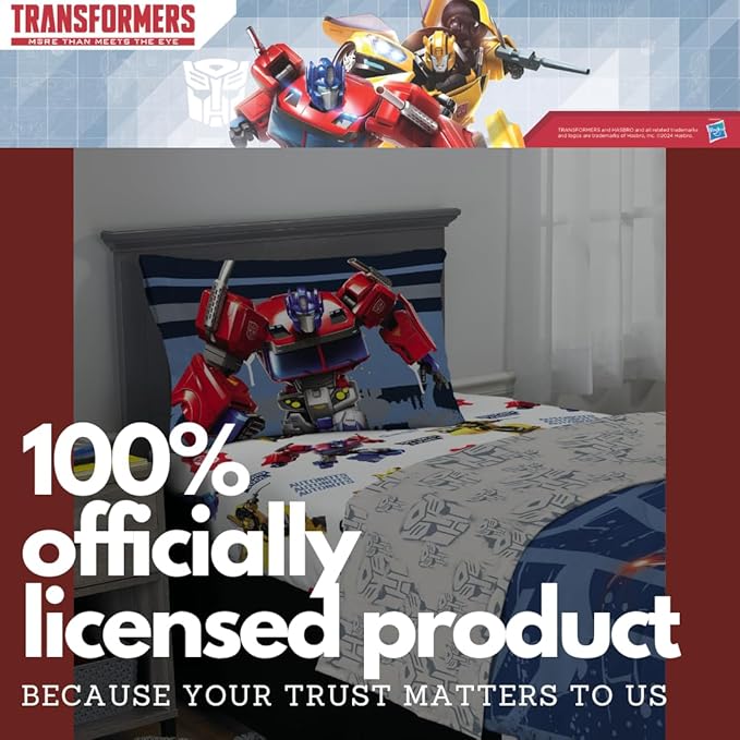 Transformers Optimus Prime Super Soft Comforter and Sheet Set with Sham, 4 Piece Twin Size, (Official Licensed Product) by Franco Collectibles