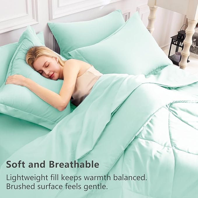 CozyLux King Size Comforter Set Mint Green - 7 Pieces Bed in a Bag King, Luxury Soft Bed Set for All Seasons, Bedding Set with Down Alternative Comforter, Sheets, Pillowcases & Shams