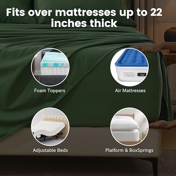Bedlifes 100% French Flax Linen Sheets Set California King Size-6 Piece Extra Deep Pocket 18-24",Soft Breathable Cal King Bed Sheets with Temperature Regulating & Moisture-Wicking(Sage Green