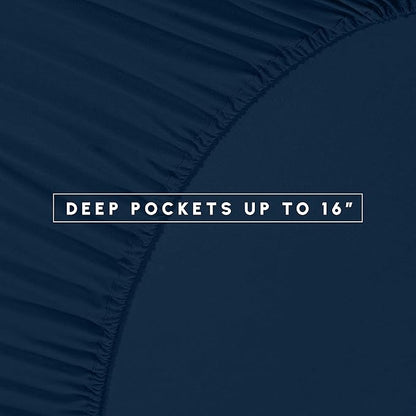 Elegant Comfort 8-Piece Pinch Pleated Comforter Set - All Season Complete Bed in a Bag, Includes 4pc Smart Sheet Set, Bed Skirt, Comforter, Matching Pillowcases and Shams, King/Cal King, Sapphire Blue