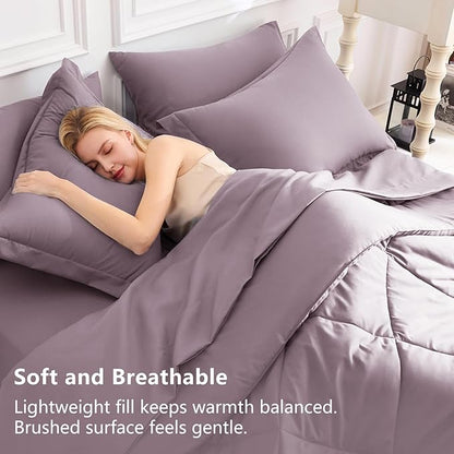 CozyLux Oversized King Comforter Set Dusty Purple, 7 Pieces Bed in a Bag Comforter Set with Sheets, All Season Bedding Set with Down Alternative Comforter, Sheets, Pillowcases & Shams