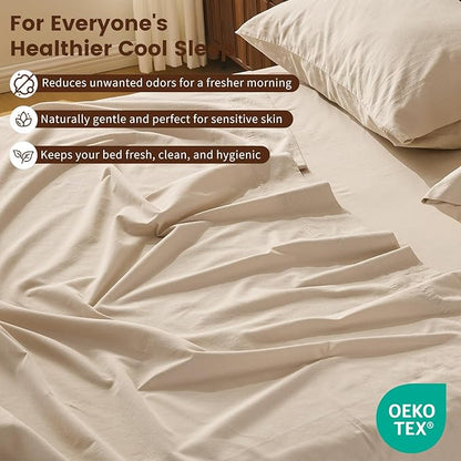 100% Linen Sheet Set Queen Size Extra Deep Pocket Fits 18-24 Inch Mattress, Breathable & Soft, Smooth 6-Piece Set for Thick Mattresses Hotel Luxury Bedding（Queen, Linen）