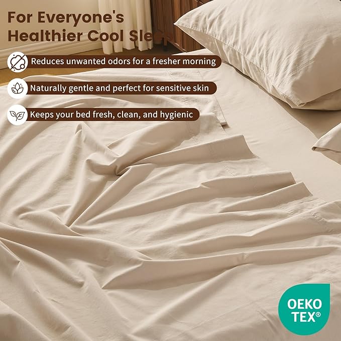 100% Linen Sheet Set King Size Extra Deep Pocket Fits 18-24 Inch Mattress, Breathable & Soft, Smooth 6-Piece Set for Thick Mattresses Hotel Luxury Bedding（King, Linen）