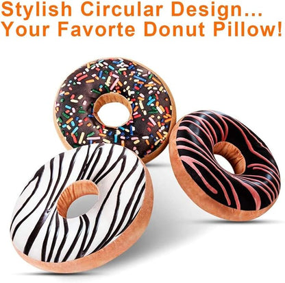 HYSEAS Round Throw Pillow 14 Inch Chocolate Donut, 3D Digital Print Decorative Comfortable Soft Plush Funny Food Shaped Pillow Light Weight Seat Pad Cushion for Couch, Chair, Floor, Sofa