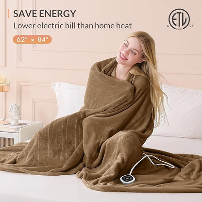 HOMLYNS LuxeHeat Heated Blanket Electric Blanket Twin Size, Soft Flannel Sherpa Heating Blanket with 10 Heat Settings, 1-10 hrs Timer Auto Shut Off (62x84 inches, Coffee)