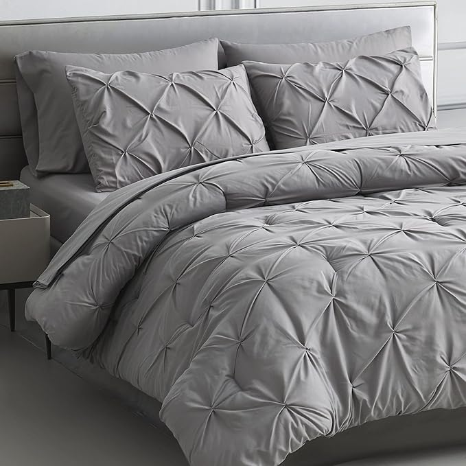 Maple&Stone California King Comforter Set - 7 Pieces Pintuck Bed in A Bag - Comforters California King Size - Comforter Set with Comforter, Fat Sheet, Fitted Sheet and Pillowcases & Shams