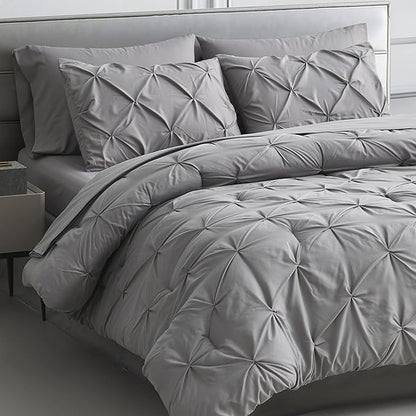 Maple&Stone Twin Comforter Set - 5 Pieces, Grey, All Season, Microfiber, Pintuck Bed in A Bag with Sheets, Pillowcase & Sham