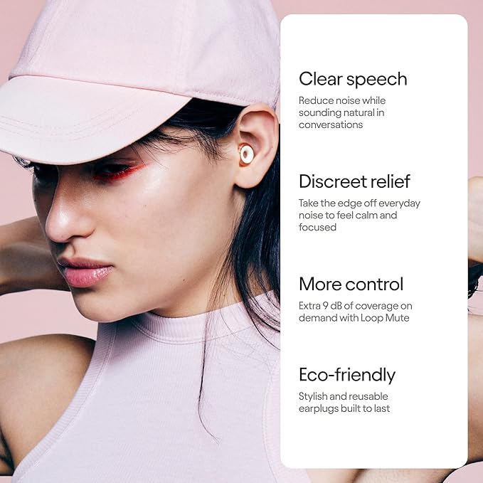 Loop Engage 2 Plus Earplugs – Everyday Noise Relief with Clear Speech for Social Gatherings, Work, Conversation, Parenting & Noise Sensitivity – 16 dB Noise Reduction + Mute for Extra Coverage, Rose