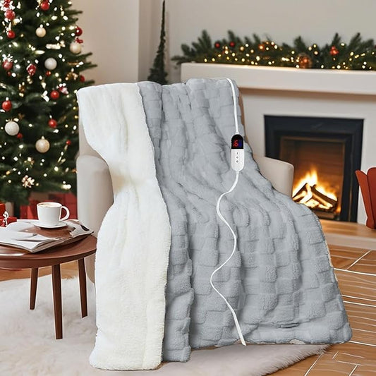Electric Blanket, Heated Blanket with 6 Heat Levels & 10 Hours Auto Off, Soft Checked Flannel Fast Heating Blanket with ETL & FCC Certification (Gray, 72"X84")